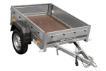 Remorque benne basculante UNITRAILER Garden Trailer 150 KIPP 150×106 cm, PTAC 750 kg, bâche plate grise + roue jockey