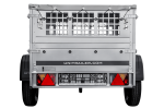 Remorque benne basculante UNITRAILER Garden Trailer 150 KIPP 150×106 cm, PTAC 750 kg, bâche plate grise + roue jockey