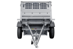 Remorque benne basculante UNITRAILER Garden Trailer 150 KIPP 150×106 cm, PTAC 750 kg, bâche plate grise + roue jockey