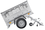 Remorque benne basculante UNITRAILER Garden Trailer 150 KIPP 150×106 cm, PTAC 750 kg, bâche plate grise + roue jockey