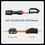 Souffleur de feuilles sans fil 20 V avec batterie et chargeur 410 CFM