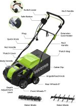 Scarificateur électrique 2 en 1 33 cm avec réglage de profondeur 4 positions et bac 55 L